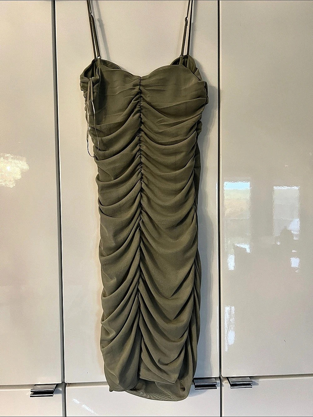 Garage Morgan Mesh Ruched Cami Dress Green XS